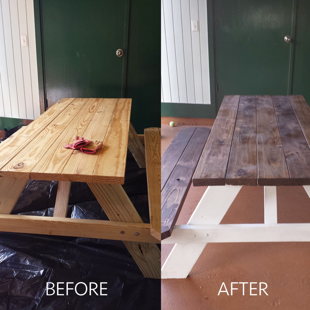 Picnic table DIY before and after