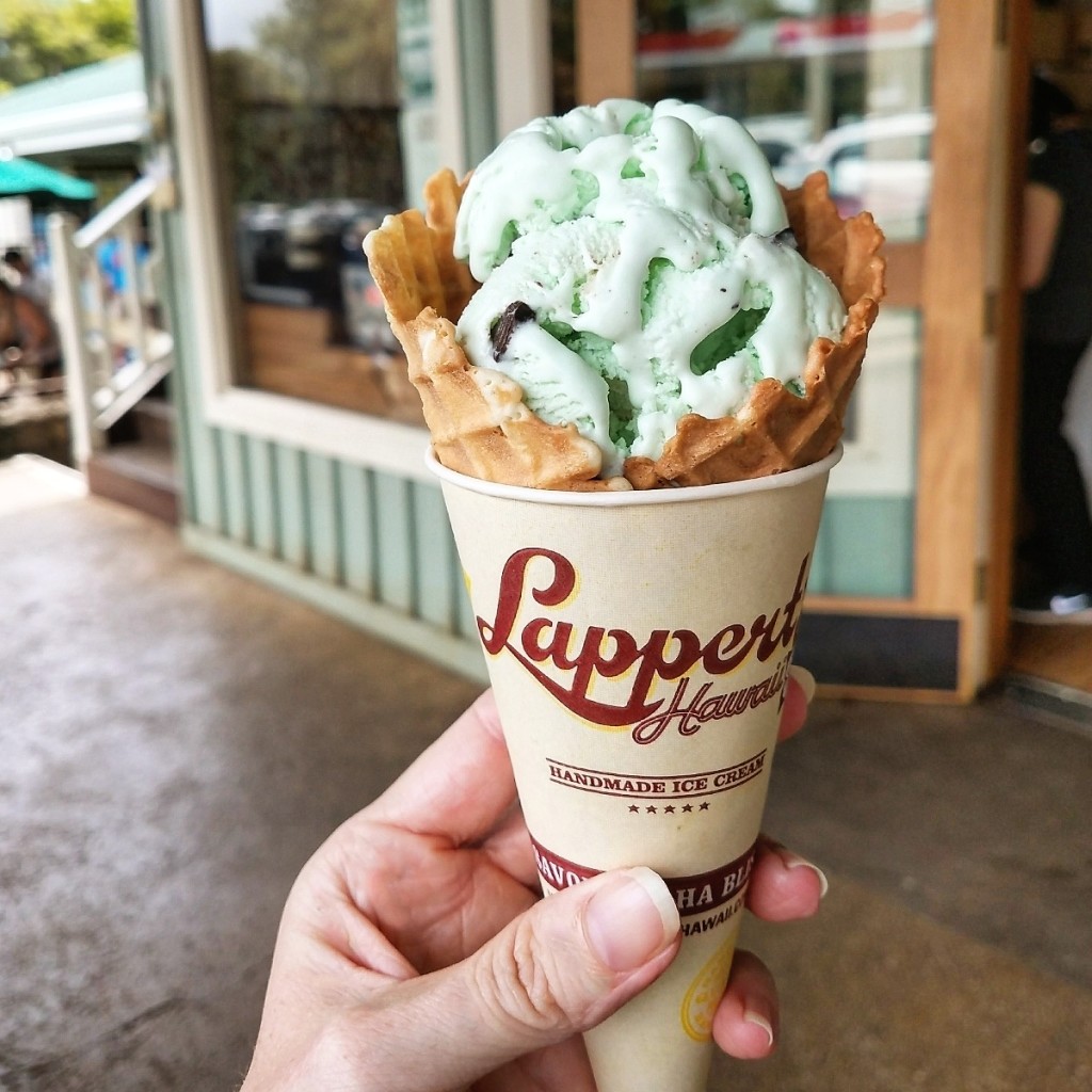 Lapperts Hawaii Mint Chocolate Chip Cone