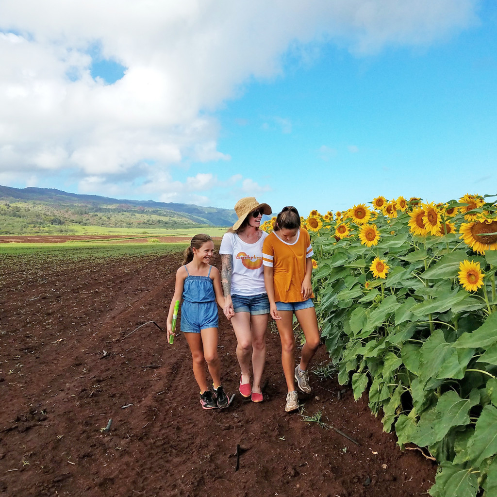 Sunflower mom and daughters