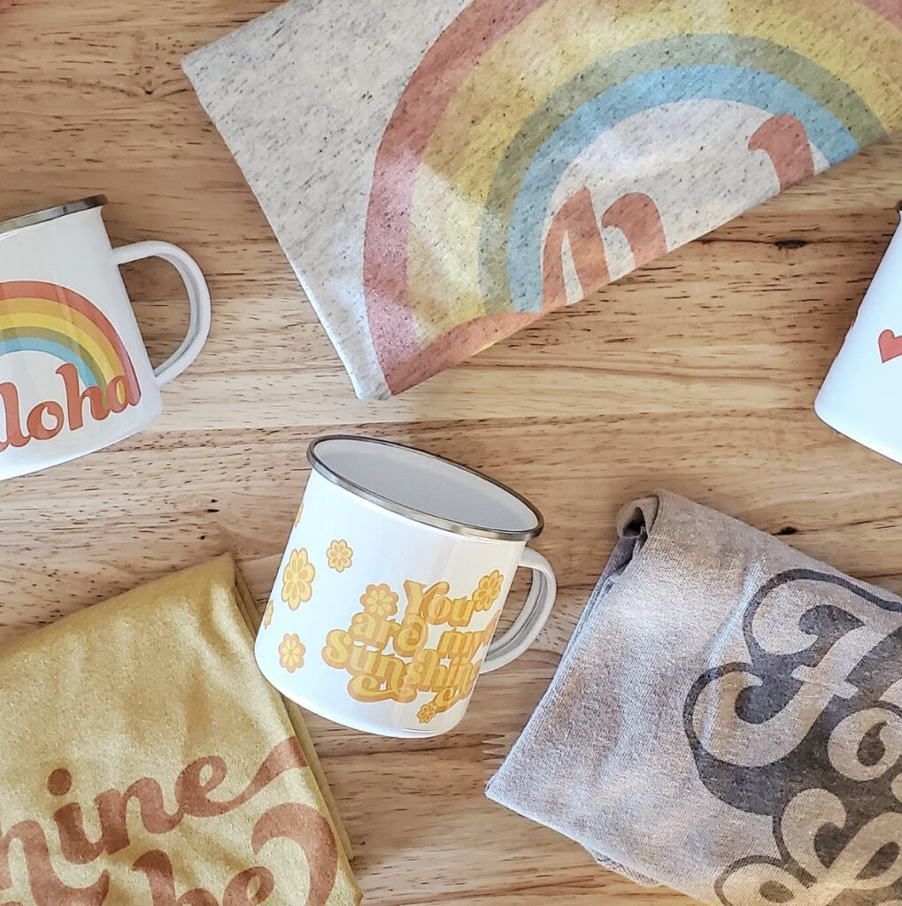 aloha lovely tees and camping mug